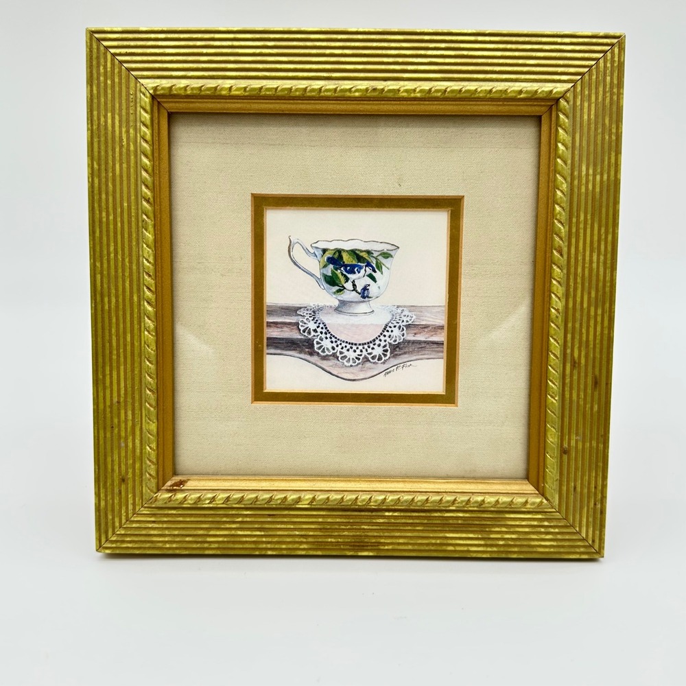 Arnie R Fisk Art Print Cedar Creek Collection 8.5" Gold Framed Teacup Bird Print